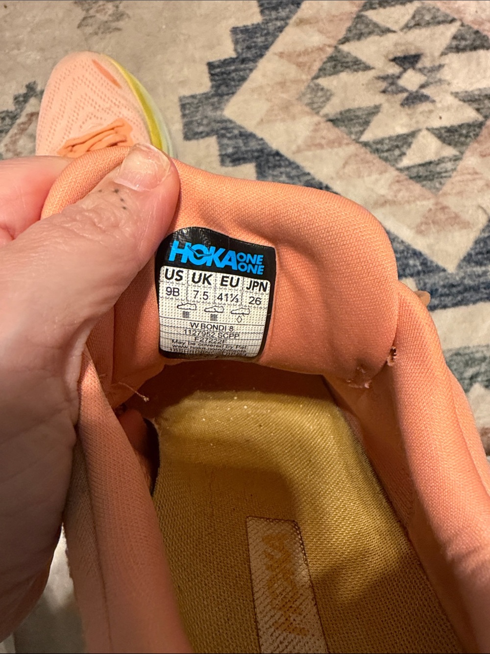 Hoka Bondi 8 Coral Peach & Yellow Performance Running Shoes 9 B - Picture 8 of 8